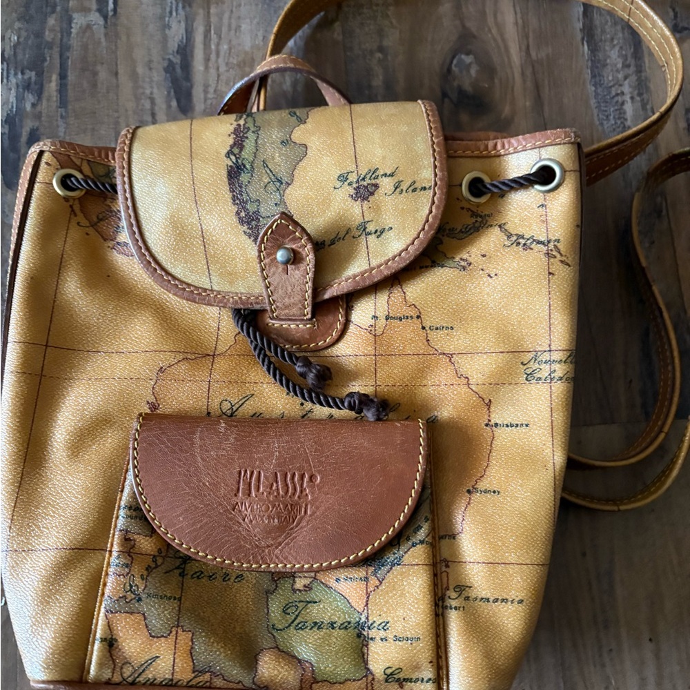 Alviero Martini Tan and Brown Map Print Backpack